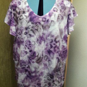 Purple Animal Print Sparkles Flutter Short Sleeve Size XXL 20